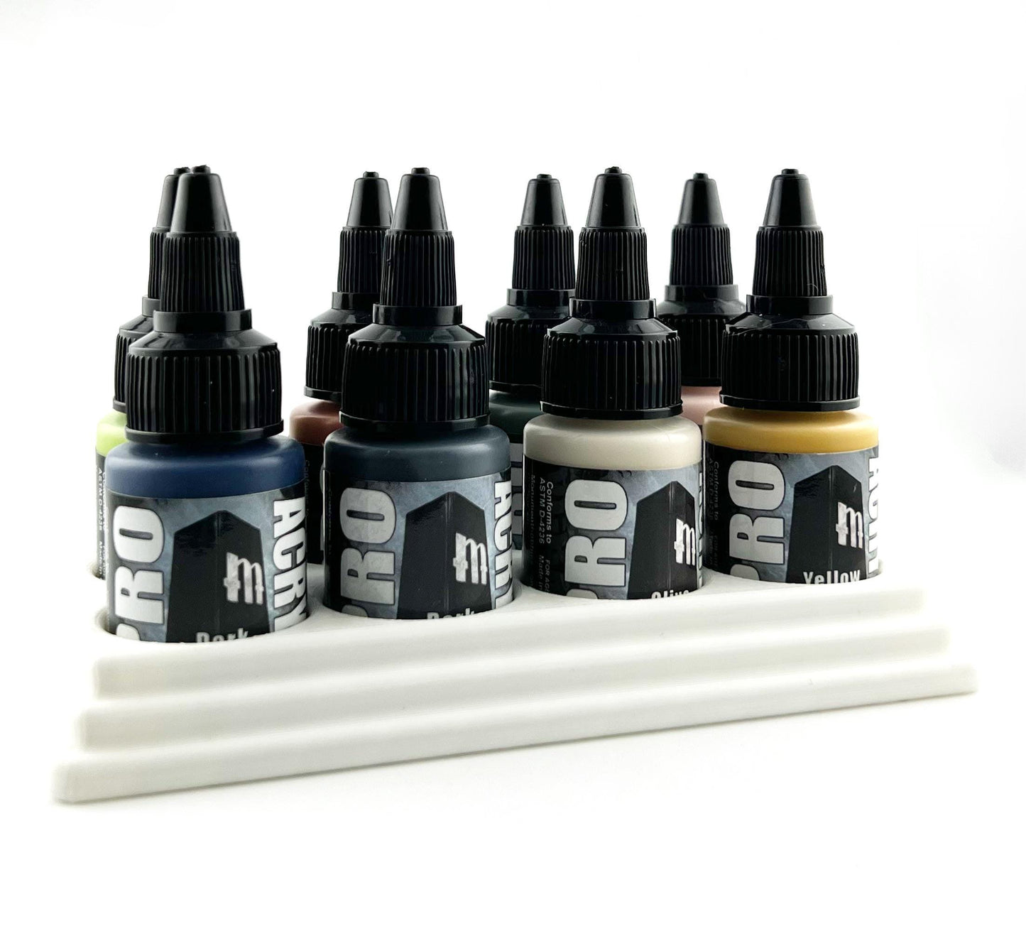 Monument Hobbies 22ml 30mm Paint Bottle Holder / Stand - Holds 8 Monument Hobbies 22ml 30mm Bottles w/ Anti-Slip Rubber Feet - 3D Printed