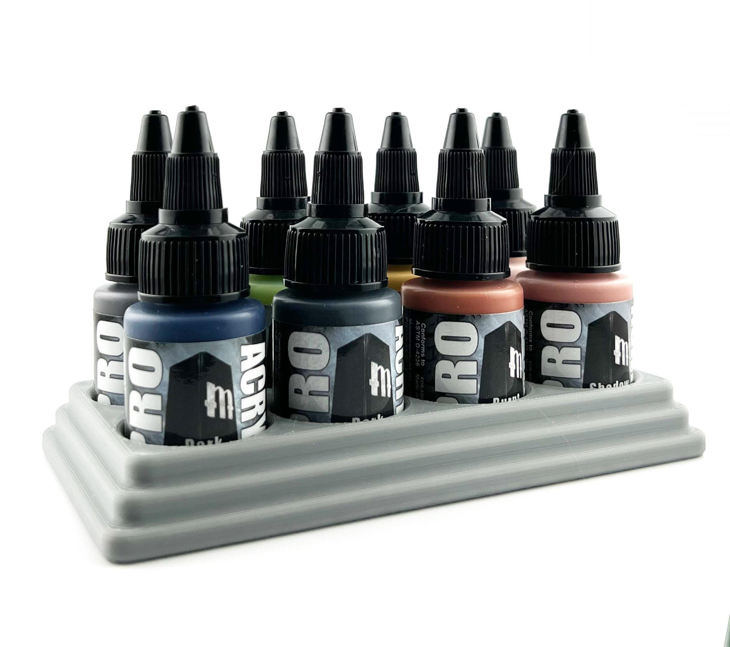 Monument Hobbies 22ml 30mm Paint Bottle Holder / Stand - Holds 8 Monument Hobbies 22ml 30mm Bottles w/ Anti-Slip Rubber Feet - 3D Printed