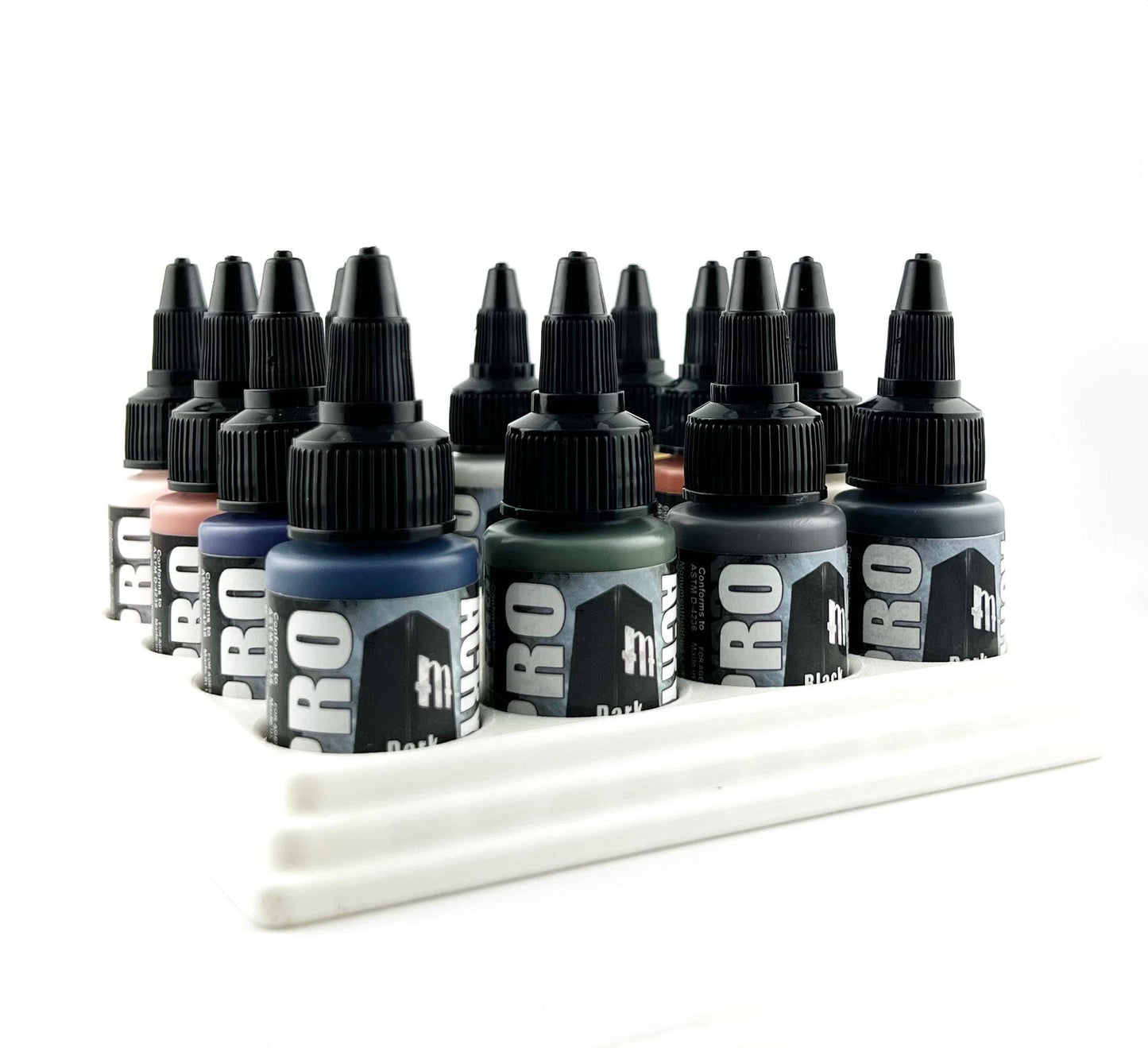 Monument Hobbies 22ml 30mm Paint Bottle Holder / Stand - Holds 16 Monument Hobbies 22ml 30mm Bottles w/ Anti-Slip Rubber Feet - 3D Printed