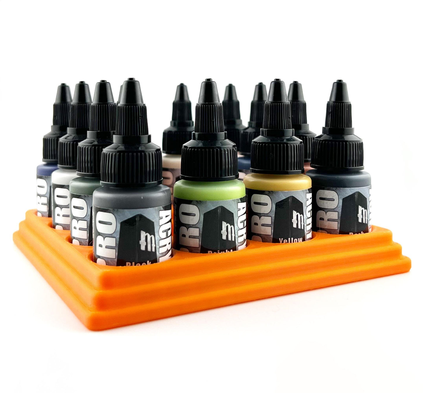 Monument Hobbies 22ml 30mm Paint Bottle Holder / Stand - Holds 16 Monument Hobbies 22ml 30mm Bottles w/ Anti-Slip Rubber Feet - 3D Printed