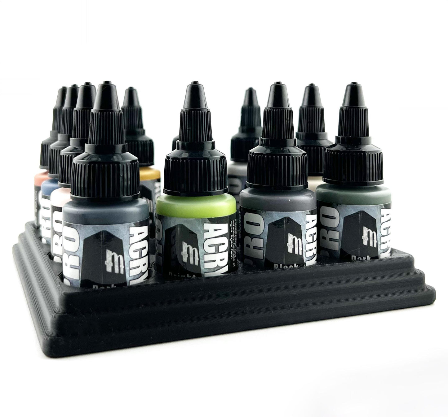 Monument Hobbies 22ml 30mm Paint Bottle Holder / Stand - Holds 16 Monument Hobbies 22ml 30mm Bottles w/ Anti-Slip Rubber Feet - 3D Printed