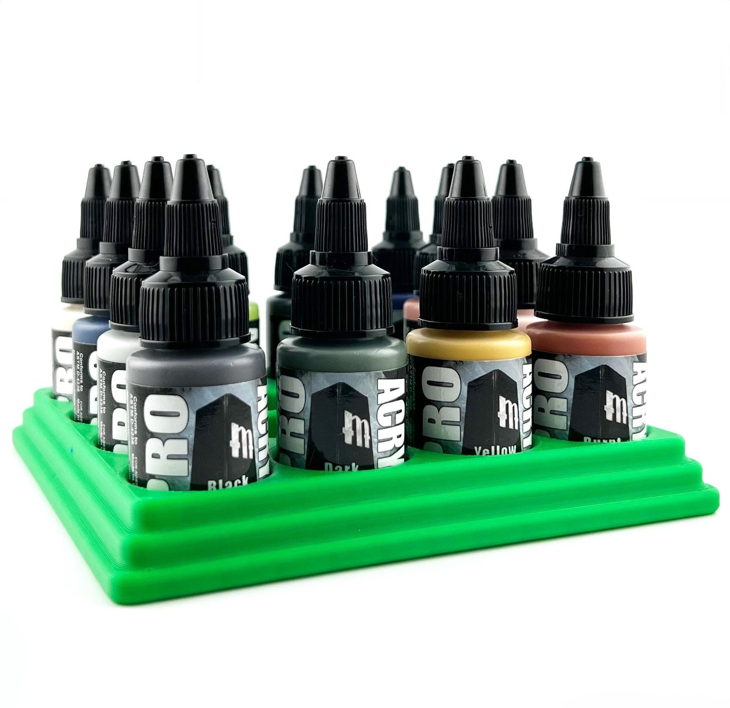 Monument Hobbies 22ml 30mm Paint Bottle Holder / Stand - Holds 16 Monument Hobbies 22ml 30mm Bottles w/ Anti-Slip Rubber Feet - 3D Printed