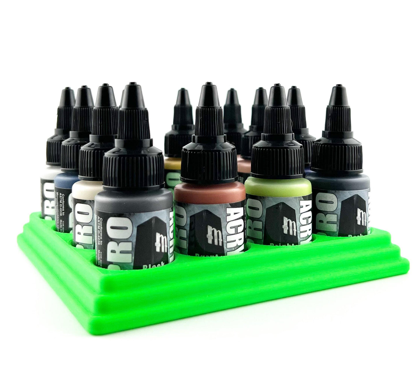 Monument Hobbies 22ml 30mm Paint Bottle Holder / Stand - Holds 16 Monument Hobbies 22ml 30mm Bottles w/ Anti-Slip Rubber Feet - 3D Printed