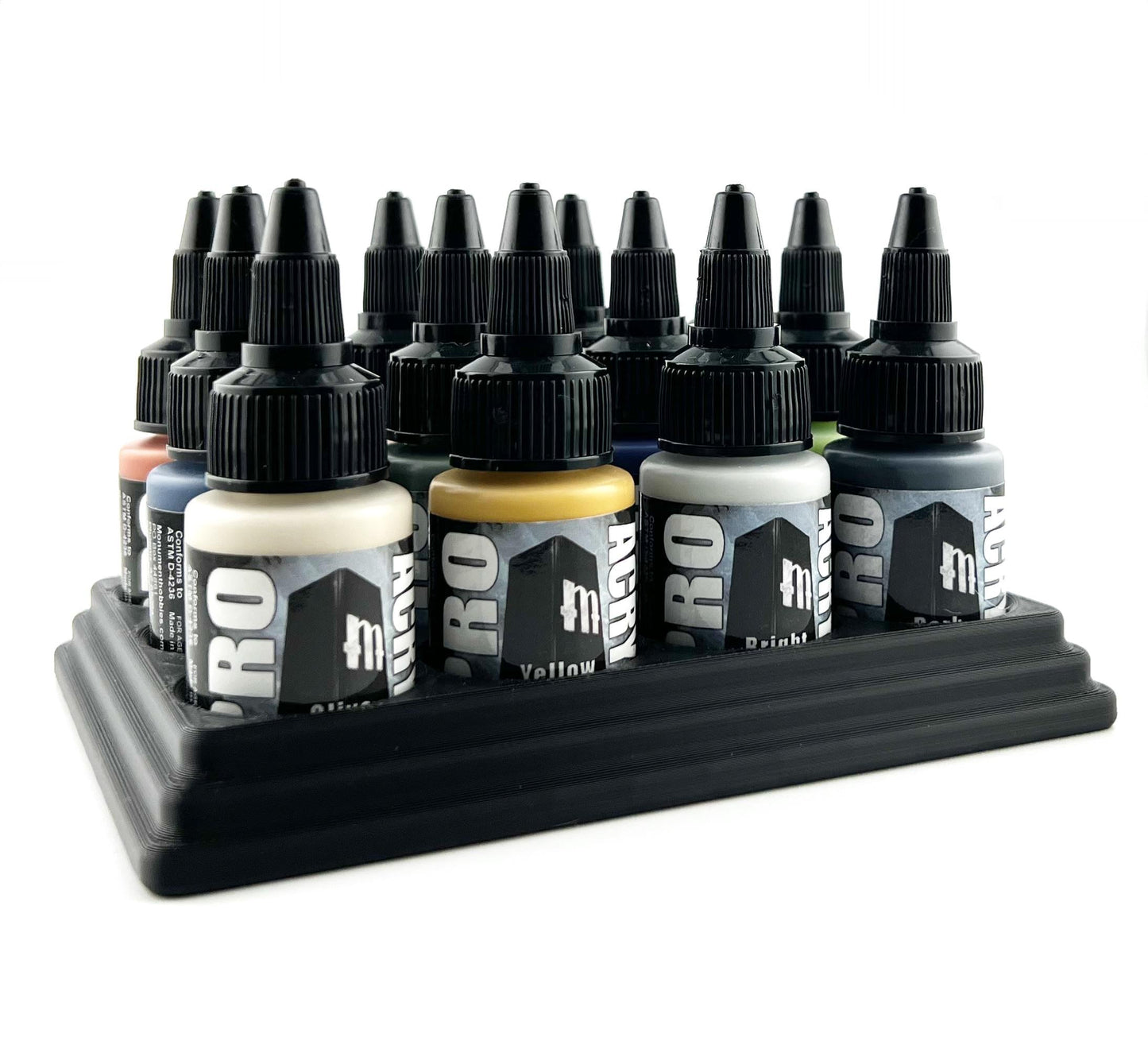 Monument Hobbies 22ml 30mm Paint Bottle Holder / Stand - Holds 12 Monument Hobbies 22ml 30mm Bottles w/ Anti-Slip Rubber Feet - 3D Printed