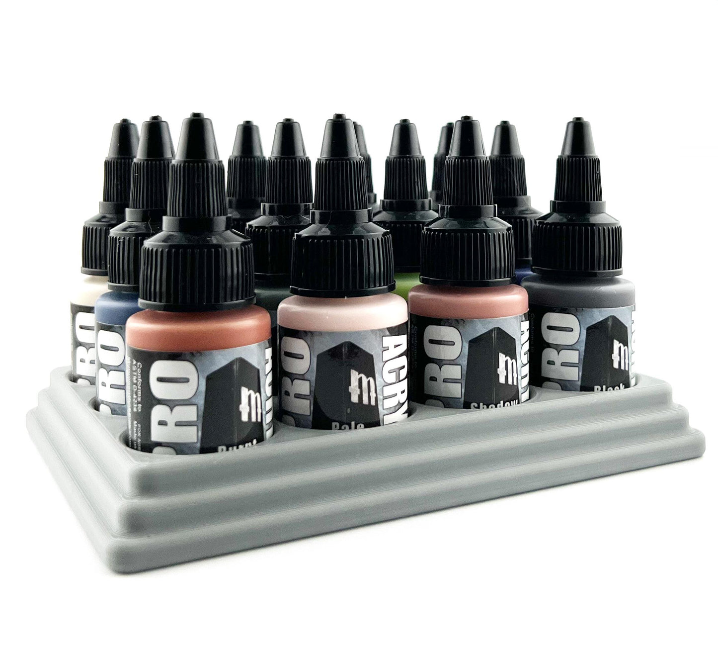 Monument Hobbies 22ml 30mm Paint Bottle Holder / Stand - Holds 12 Monument Hobbies 22ml 30mm Bottles w/ Anti-Slip Rubber Feet - 3D Printed