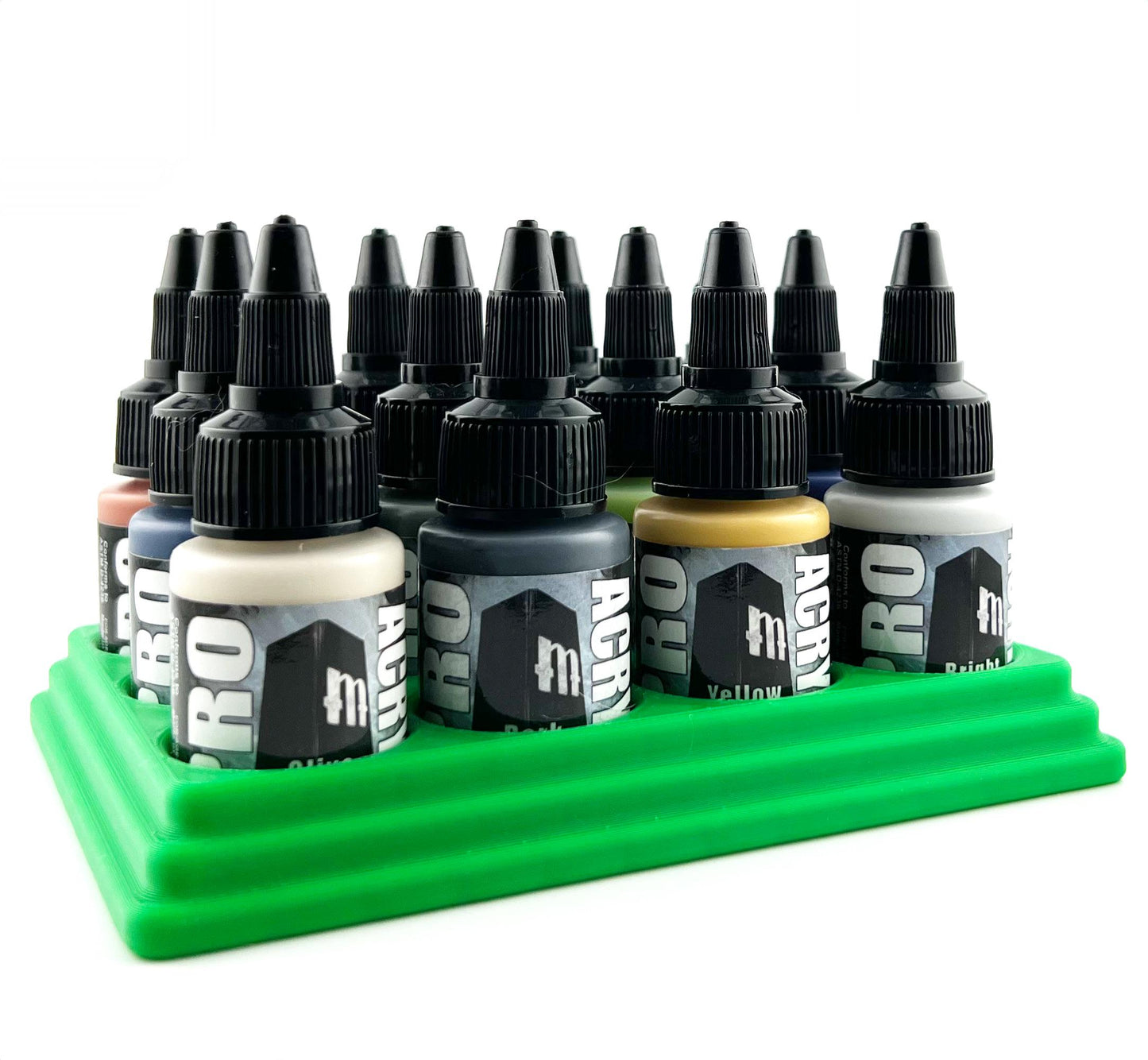 Monument Hobbies 22ml 30mm Paint Bottle Holder / Stand - Holds 12 Monument Hobbies 22ml 30mm Bottles w/ Anti-Slip Rubber Feet - 3D Printed