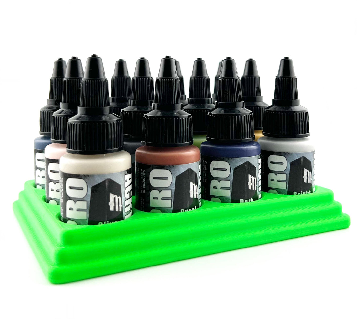Monument Hobbies 22ml 30mm Paint Bottle Holder / Stand - Holds 12 Monument Hobbies 22ml 30mm Bottles w/ Anti-Slip Rubber Feet - 3D Printed