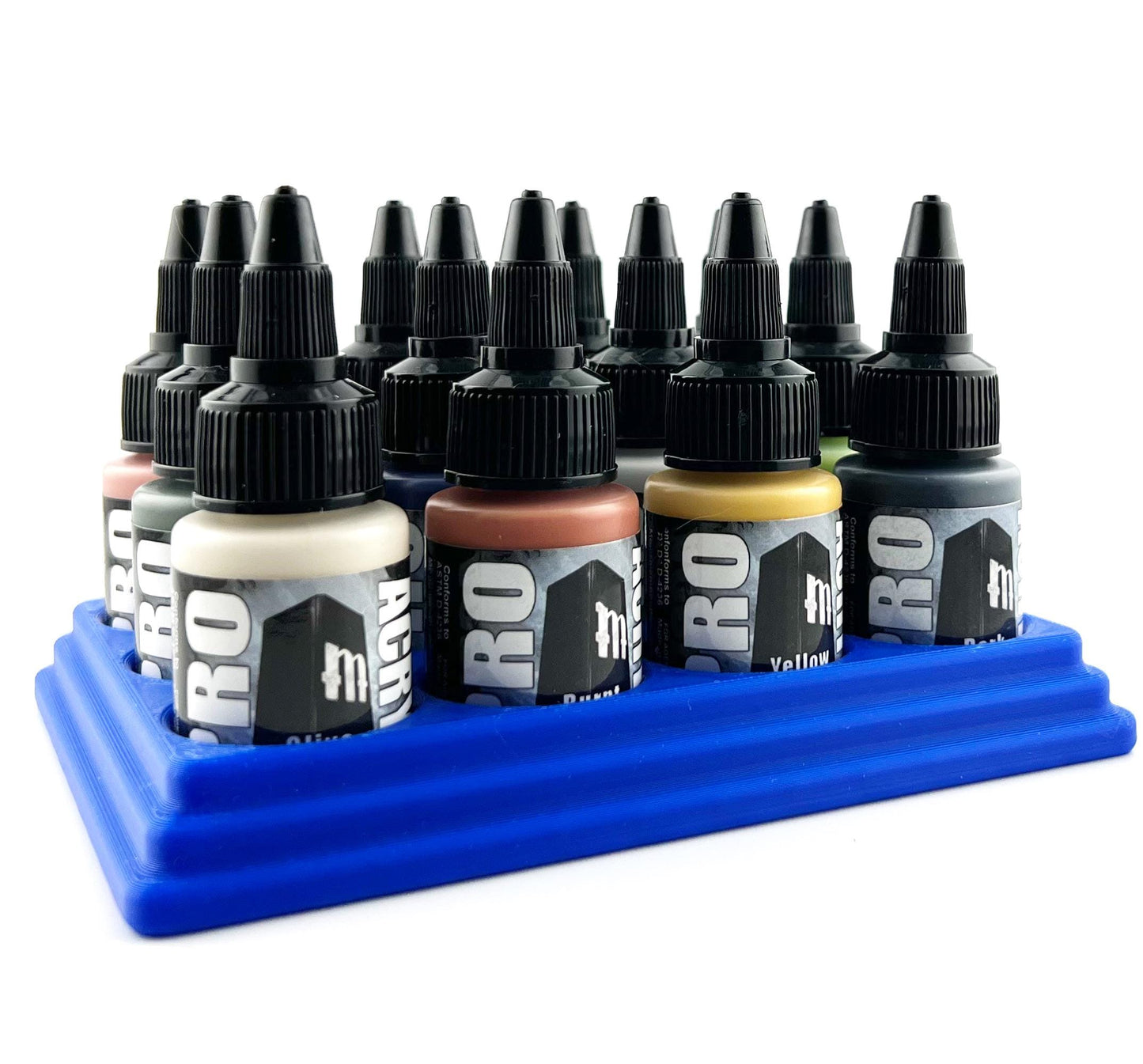 Monument Hobbies 22ml 30mm Paint Bottle Holder / Stand - Holds 12 Monument Hobbies 22ml 30mm Bottles w/ Anti-Slip Rubber Feet - 3D Printed