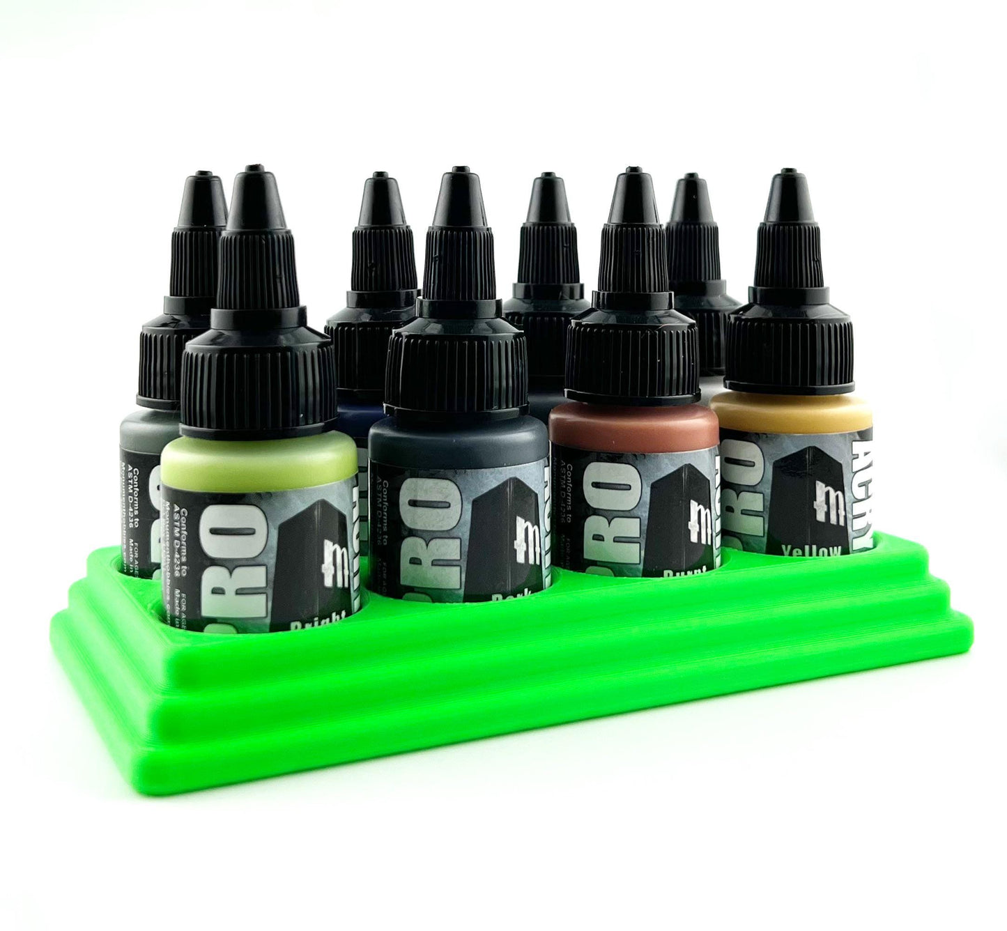 Monument Hobbies 22ml 30mm Paint Bottle Holder / Stand - Holds 8 Monument Hobbies 22ml 30mm Bottles w/ Anti-Slip Rubber Feet - 3D Printed