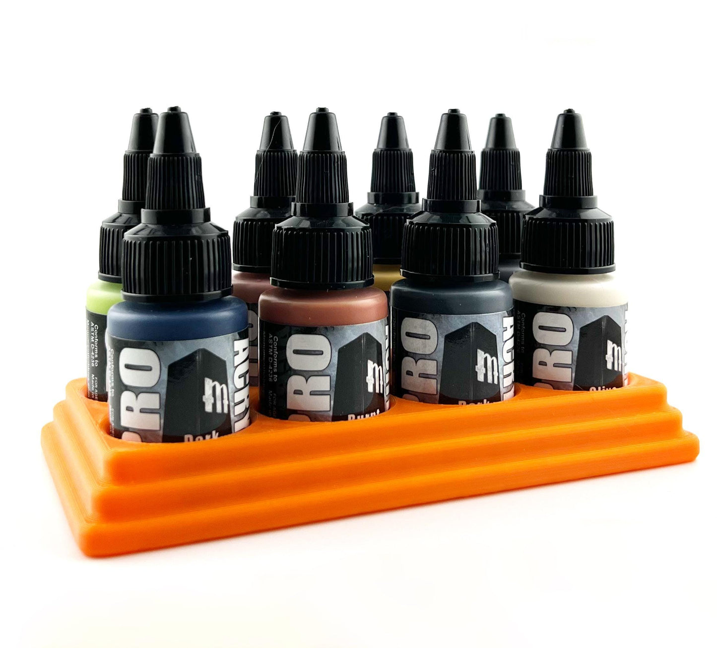 Monument Hobbies 22ml 30mm Paint Bottle Holder / Stand - Holds 8 Monument Hobbies 22ml 30mm Bottles w/ Anti-Slip Rubber Feet - 3D Printed
