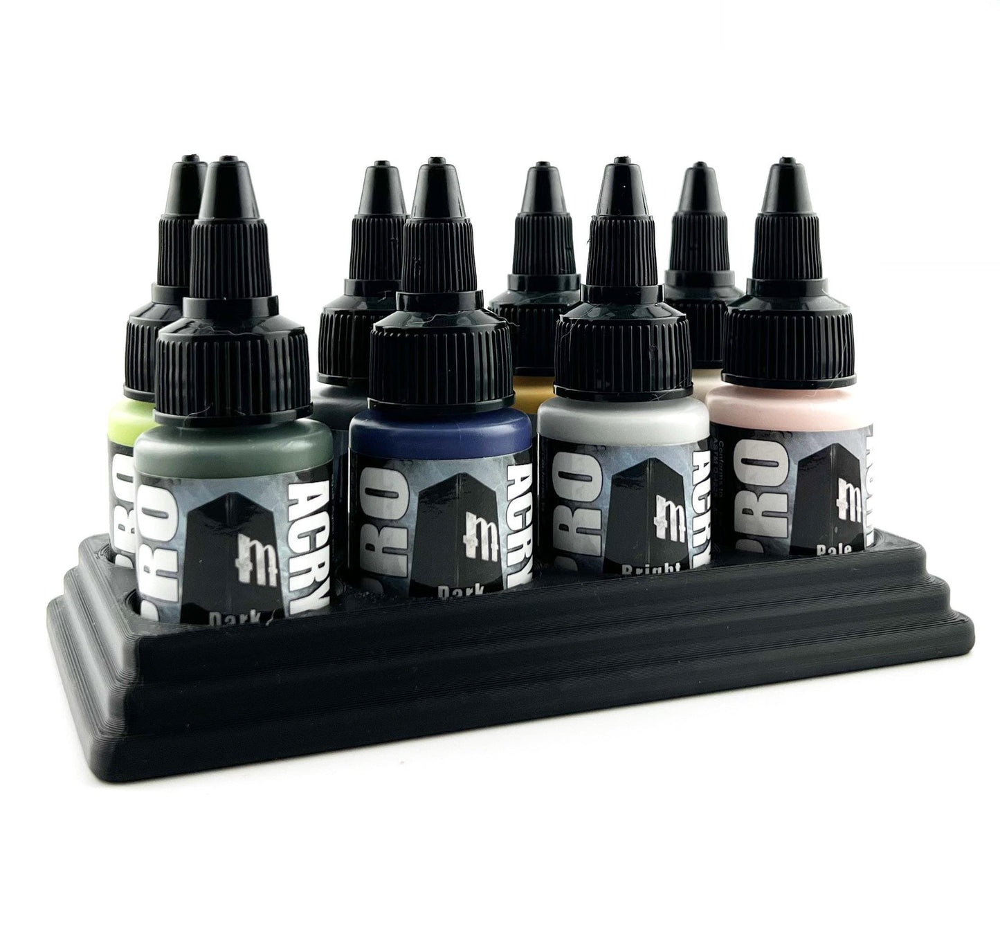 Monument Hobbies 22ml 30mm Paint Bottle Holder / Stand - Holds 8 Monument Hobbies 22ml 30mm Bottles w/ Anti-Slip Rubber Feet - 3D Printed