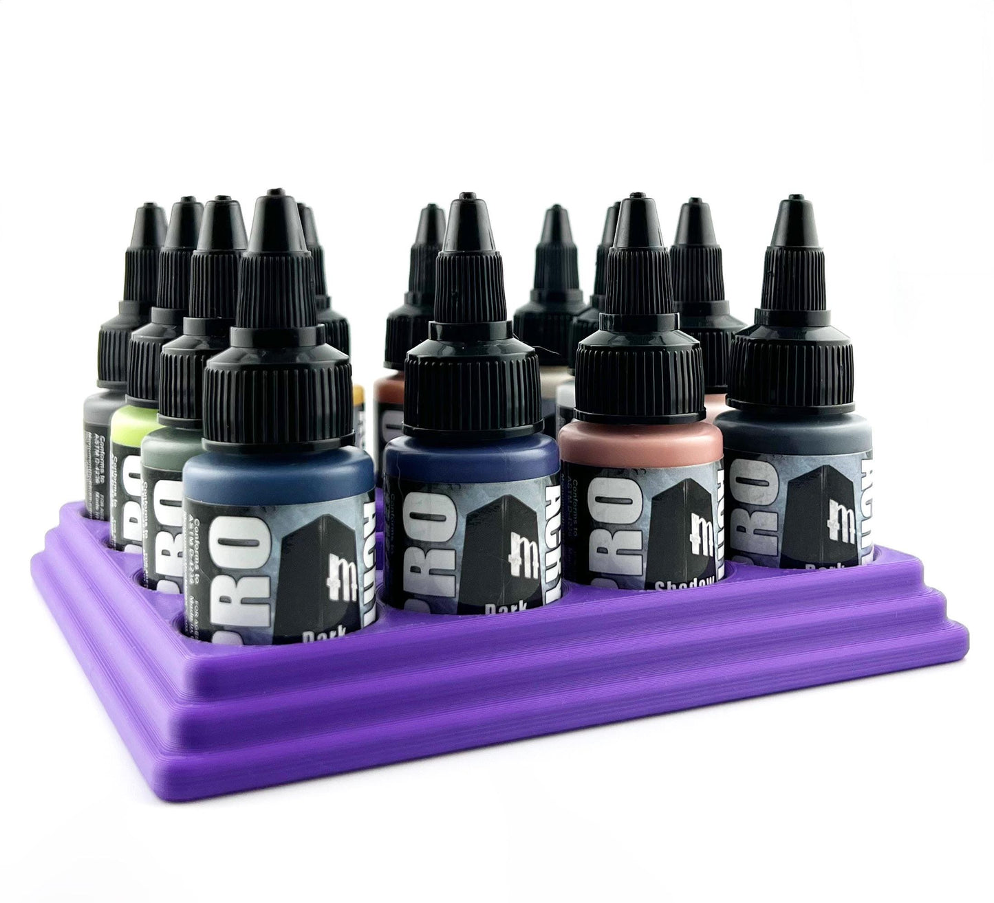 Monument Hobbies 22ml 30mm Paint Bottle Holder / Stand - Holds 16 Monument Hobbies 22ml 30mm Bottles w/ Anti-Slip Rubber Feet - 3D Printed