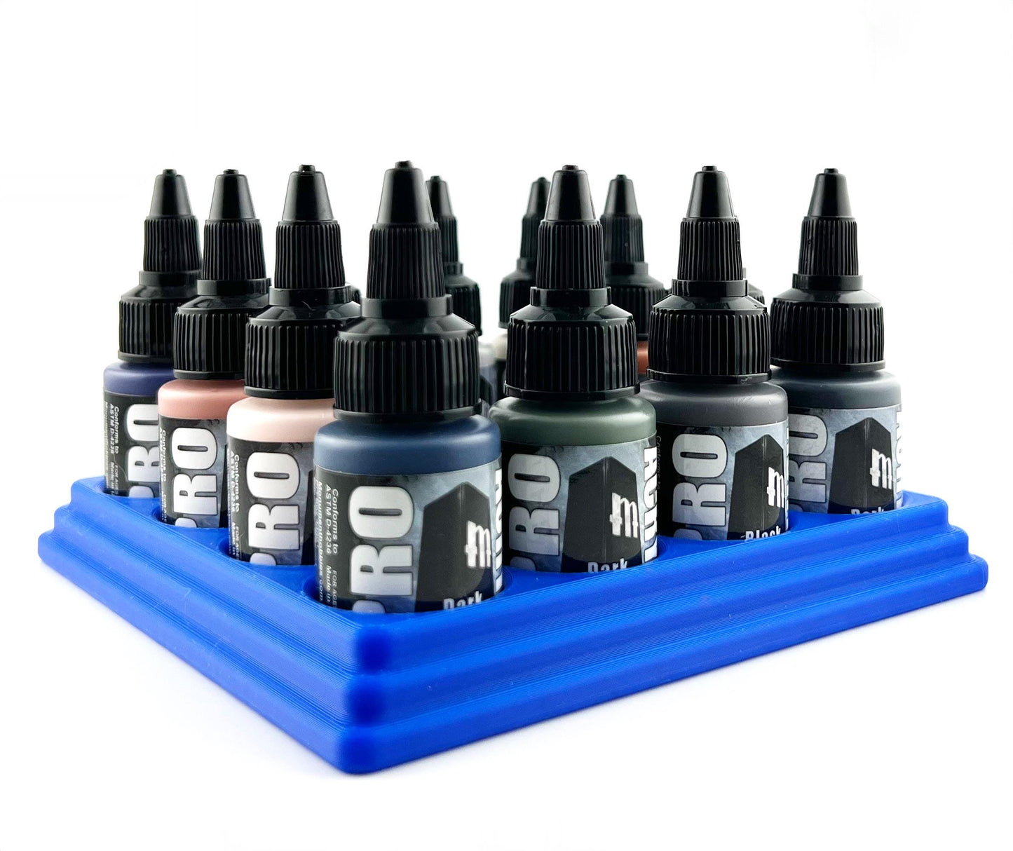 Monument Hobbies 22ml 30mm Paint Bottle Holder / Stand - Holds 16 Monument Hobbies 22ml 30mm Bottles w/ Anti-Slip Rubber Feet - 3D Printed