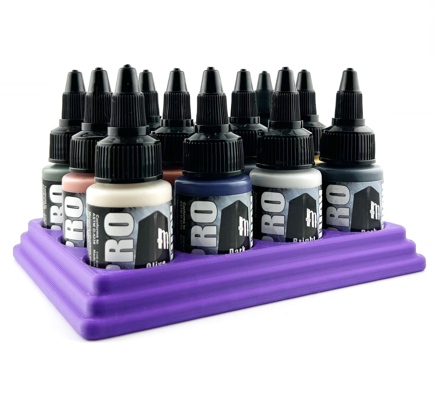 Monument Hobbies 22ml 30mm Paint Bottle Holder / Stand - Holds 12 Monument Hobbies 22ml 30mm Bottles w/ Anti-Slip Rubber Feet - 3D Printed