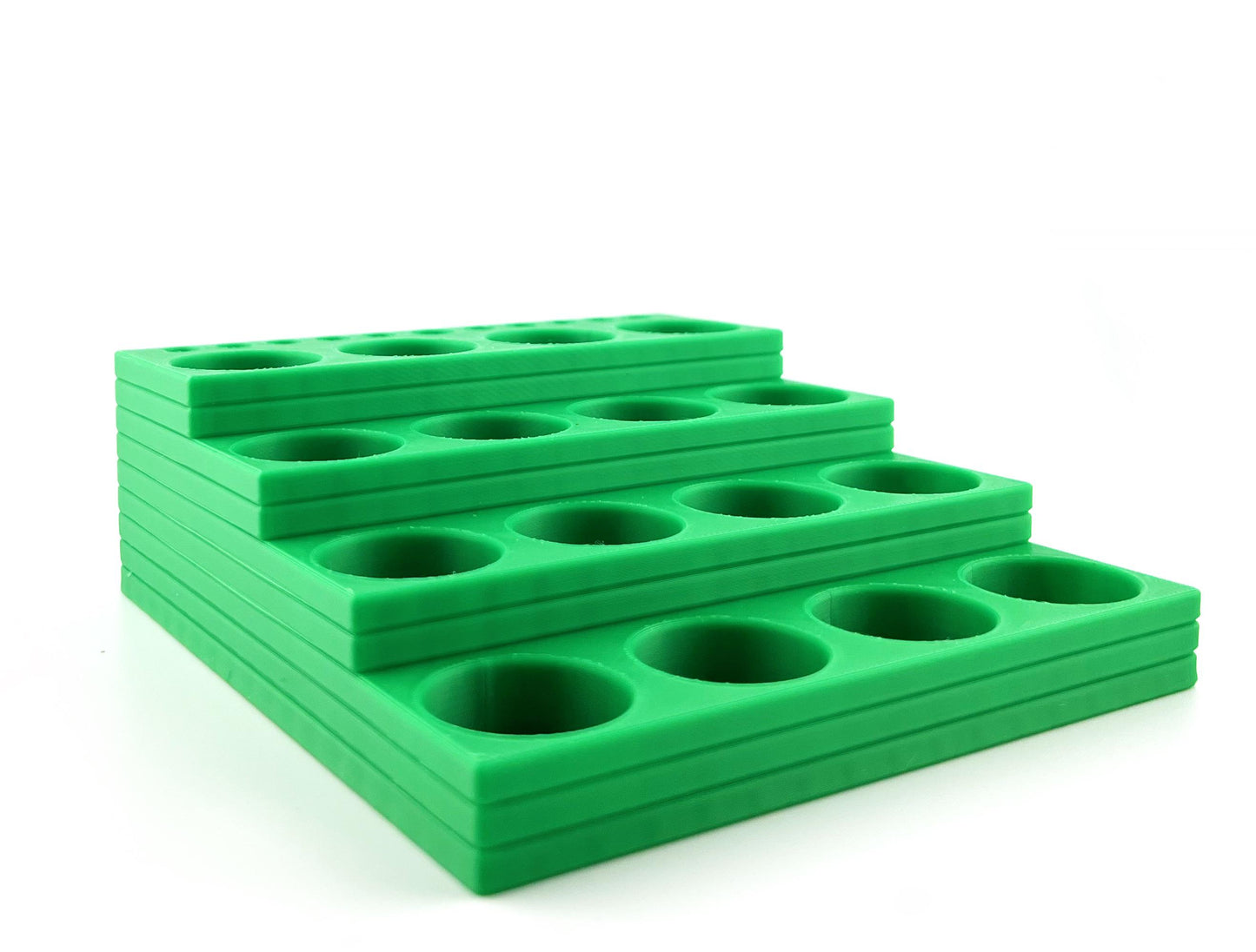 Vallejo 17mm Paint Bottle Holder / Stand Stepped w/ Brush Holder - Holds 16 Vallejo 17mm Bottles with Anti-Slip Rubber Feet - 3D Printed