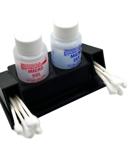Micro Sol/Set Microscale Anti-Tip / Anti-Slip Bottle Set Holder 1 oz Bottle Micro Series with Rubber Feet, Cotton Swab Holder & Brush Rest