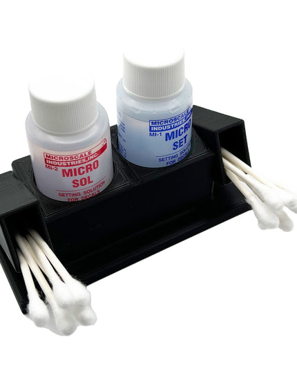 Micro Sol/Set Microscale Anti-Tip / Anti-Slip Bottle Set Holder 1 oz Bottle Micro Series with Rubber Feet, Cotton Swab Holder & Brush Rest