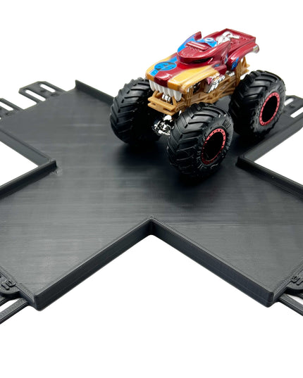 Jeff Did It! - Hot Wheels Monster Truck - 2 Lane 4 Way Crossing Crisscross Crash - 3D Printed - Designed and Made in the USA