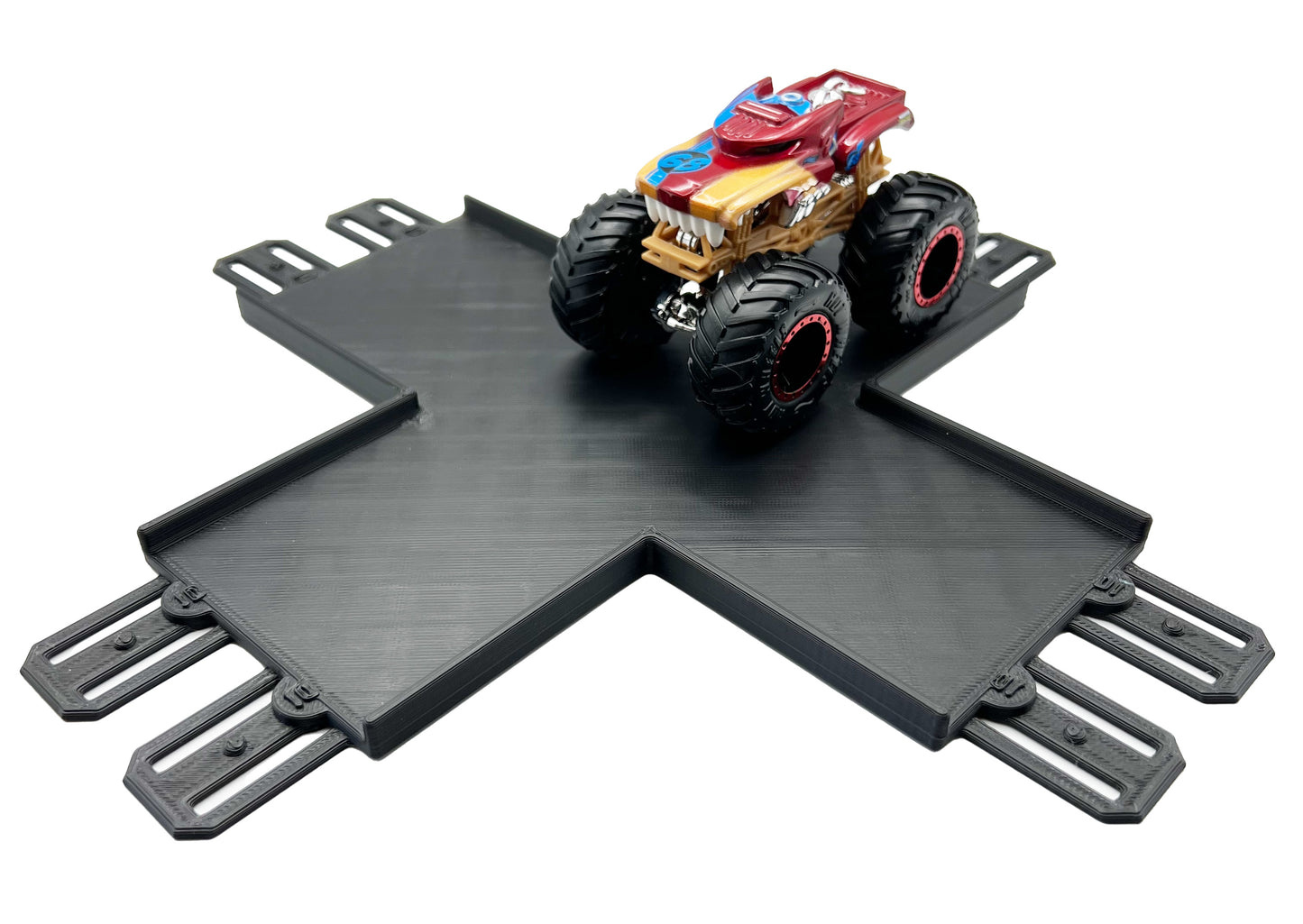 Jeff Did It! - Hot Wheels Monster Truck - 2 Lane 4 Way Crossing Crisscross Crash - 3D Printed - Designed and Made in the USA