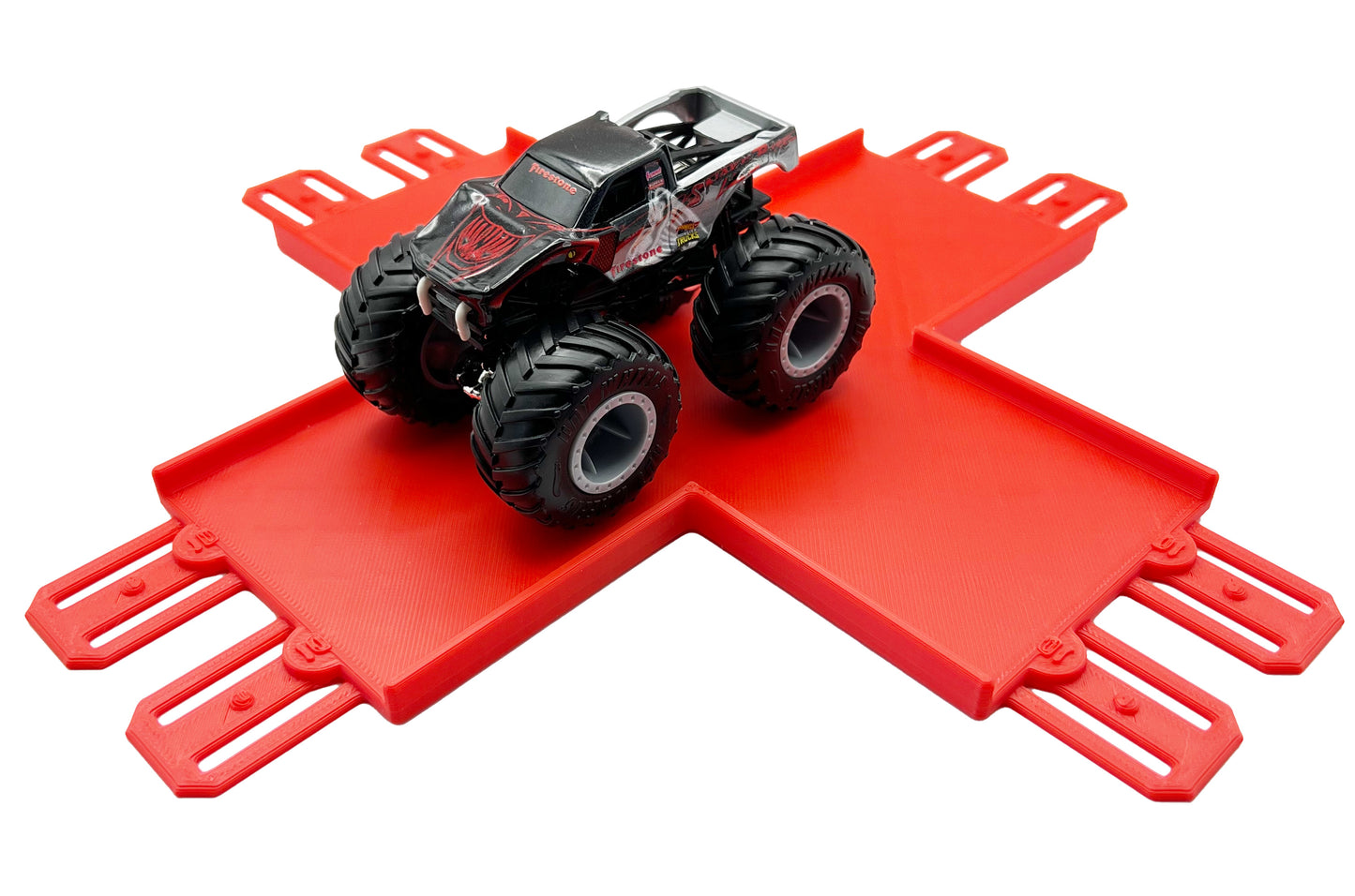 Jeff Did It! - Hot Wheels Monster Truck - 2 Lane 4 Way Crossing Crisscross Crash - 3D Printed - Designed and Made in the USA