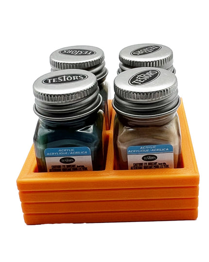 Jeff Did It! .25 oz Square Bottle Paint Bottle Holder - Holds 4 Bottles - Compatible with Testors .25 oz Bottle - Anti-Slip Rubber Feet - 3D Printed - Holder Only