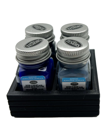 Jeff Did It! .25 oz Square Bottle Paint Bottle Holder - Holds 4 Bottles - Compatible with Testors .25 oz Bottle - Anti-Slip Rubber Feet - 3D Printed - Holder Only