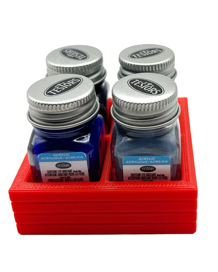 Jeff Did It! .25 oz Square Bottle Paint Bottle Holder - Holds 4 Bottles - Compatible with Testors .25 oz Bottle - Anti-Slip Rubber Feet - 3D Printed - Holder Only