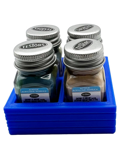 Jeff Did It! .25 oz Square Bottle Paint Bottle Holder - Holds 4 Bottles - Compatible with Testors .25 oz Bottle - Anti-Slip Rubber Feet - 3D Printed - Holder Only