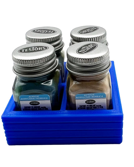 Jeff Did It! .25 oz Square Bottle Paint Bottle Holder - Holds 4 Bottles - Compatible with Testors .25 oz Bottle - Anti-Slip Rubber Feet - 3D Printed - Holder Only