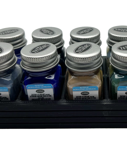Jeff Did It! .25 oz Square Bottle Paint Bottle Holder - Holds 8 Bottles - Compatible with Testors .25 oz Bottle - Anti-Slip Rubber Feet - 3D Printed - Holder Only