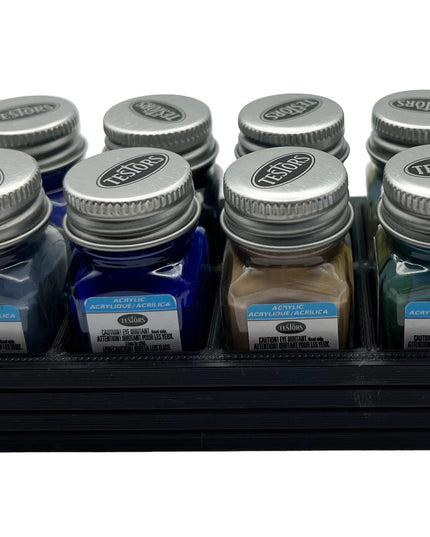 Jeff Did It! .25 oz Square Bottle Paint Bottle Holder - Holds 8 Bottles - Compatible with Testors .25 oz Bottle - Anti-Slip Rubber Feet - 3D Printed - Holder Only