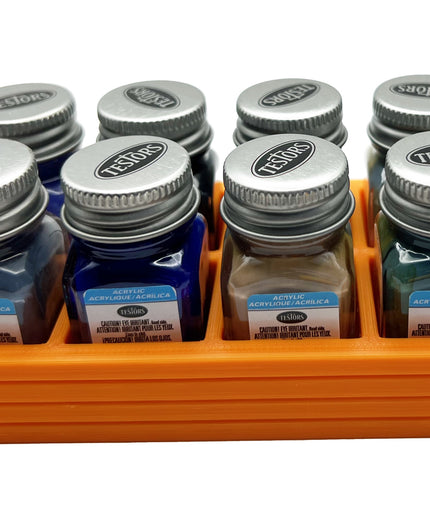 Jeff Did It! .25 oz Square Bottle Paint Bottle Holder - Holds 8 Bottles - Compatible with Testors .25 oz Bottle - Anti-Slip Rubber Feet - 3D Printed - Holder Only