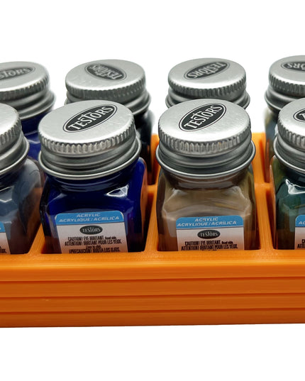 Jeff Did It! .25 oz Square Bottle Paint Bottle Holder - Holds 8 Bottles - Compatible with Testors .25 oz Bottle - Anti-Slip Rubber Feet - 3D Printed - Holder Only