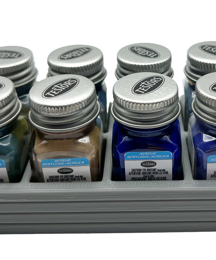 Jeff Did It! .25 oz Square Bottle Paint Bottle Holder - Holds 8 Bottles - Compatible with Testors .25 oz Bottle - Anti-Slip Rubber Feet - 3D Printed - Holder Only