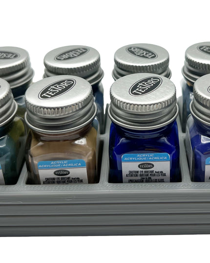 Jeff Did It! .25 oz Square Bottle Paint Bottle Holder - Holds 8 Bottles - Compatible with Testors .25 oz Bottle - Anti-Slip Rubber Feet - 3D Printed - Holder Only