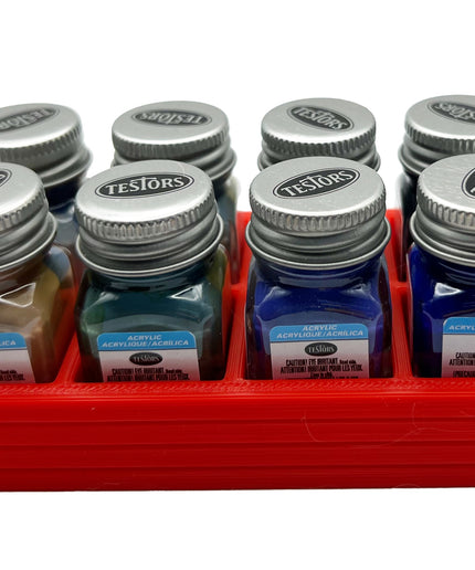 Jeff Did It! .25 oz Square Bottle Paint Bottle Holder - Holds 8 Bottles - Compatible with Testors .25 oz Bottle - Anti-Slip Rubber Feet - 3D Printed - Holder Only