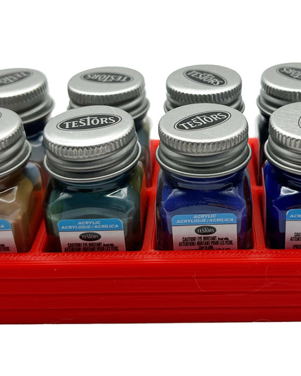 Jeff Did It! .25 oz Square Bottle Paint Bottle Holder - Holds 8 Bottles - Compatible with Testors .25 oz Bottle - Anti-Slip Rubber Feet - 3D Printed - Holder Only
