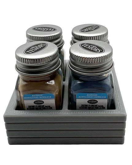 Jeff Did It! .25 oz Square Bottle Paint Bottle Holder - Holds 4 Bottles - Compatible with Testors .25 oz Bottle - Anti-Slip Rubber Feet - 3D Printed - Holder Only