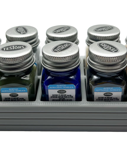 Jeff Did It! .25 oz Square Bottle Paint Bottle Holder - Holds 10 Bottles - Compatible with Testors .25 oz Bottle - Anti-Slip Rubber Feet - 3D Printed - Holder Only