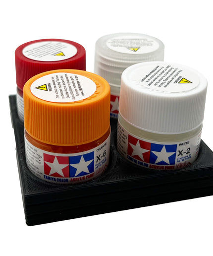 Tamiya 10ml Paint Bottle Display / Holder - Holds 4 Tamiya 10ml Bottles with Anti-Slip Rubber Feet - Square Style - 3d Printed