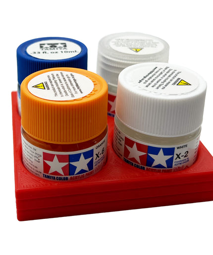 Tamiya 10ml Paint Bottle Display / Holder - Holds 4 Tamiya 10ml Bottles with Anti-Slip Rubber Feet - Square Style - 3d Printed