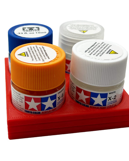 Tamiya 10ml Paint Bottle Display / Holder - Holds 4 Tamiya 10ml Bottles with Anti-Slip Rubber Feet - Square Style - 3d Printed