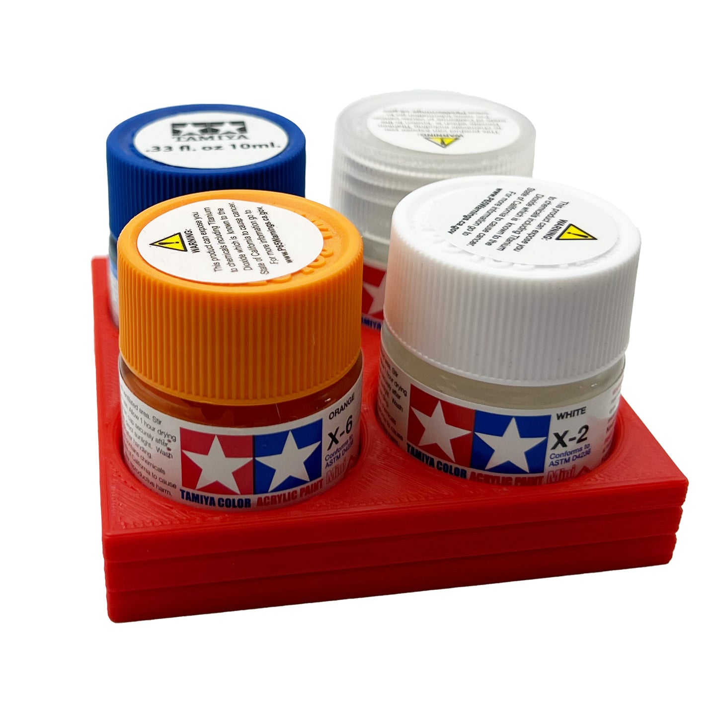 Tamiya 10ml Paint Bottle Display / Holder - Holds 4 Tamiya 10ml Bottles with Anti-Slip Rubber Feet - Square Style - 3d Printed