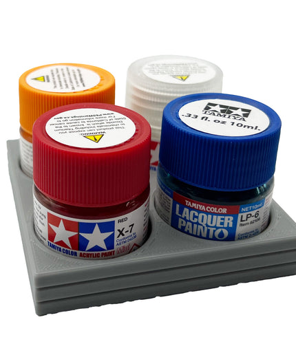 Tamiya 10ml Paint Bottle Display / Holder - Holds 4 Tamiya 10ml Bottles with Anti-Slip Rubber Feet - Square Style - 3d Printed