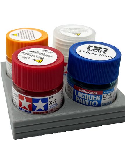 Tamiya 10ml Paint Bottle Display / Holder - Holds 4 Tamiya 10ml Bottles with Anti-Slip Rubber Feet - Square Style - 3d Printed