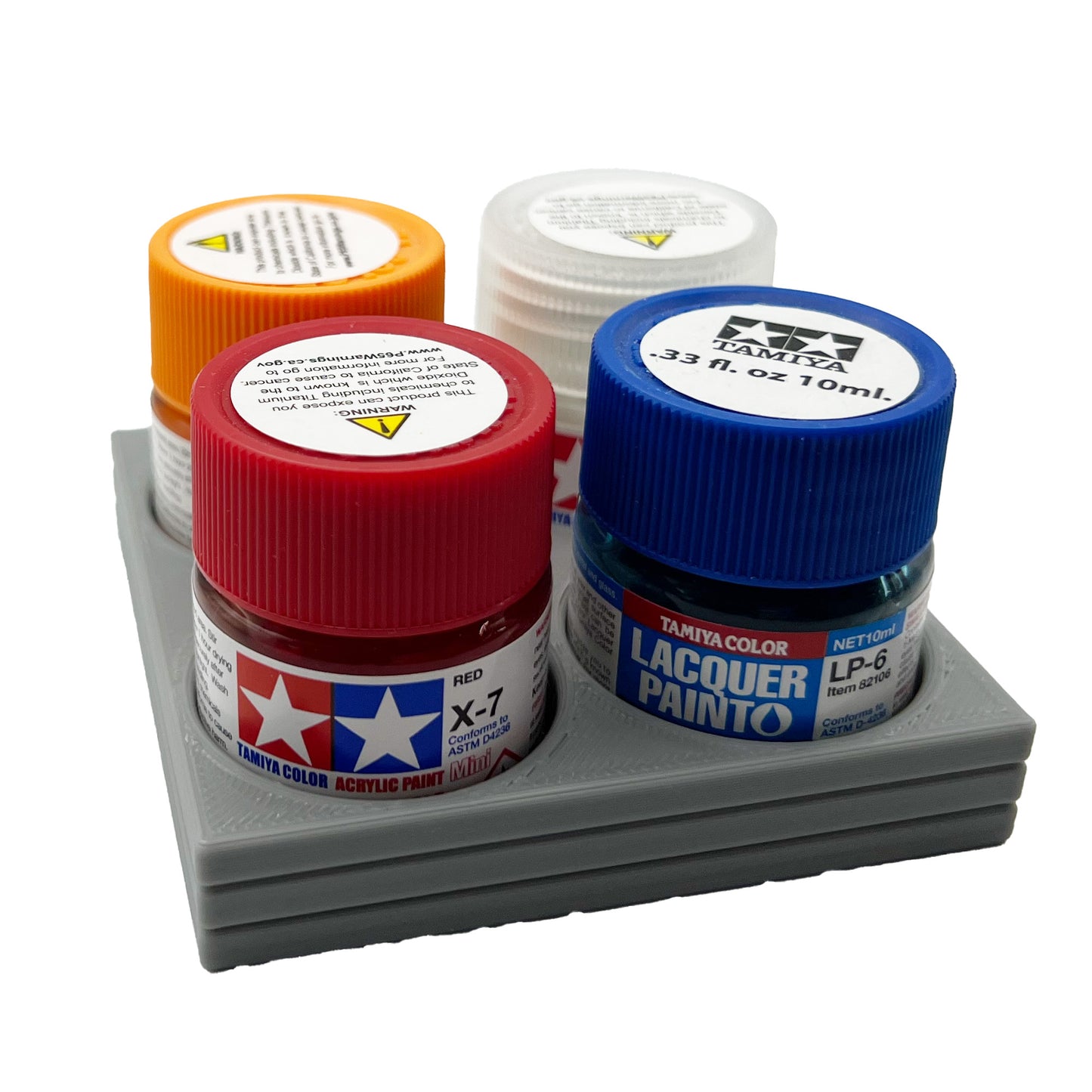 Tamiya 10ml Paint Bottle Display / Holder - Holds 4 Tamiya 10ml Bottles with Anti-Slip Rubber Feet - Square Style - 3d Printed