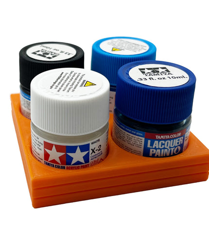 Tamiya 10ml Paint Bottle Display / Holder - Holds 4 Tamiya 10ml Bottles with Anti-Slip Rubber Feet - Square Style - 3d Printed