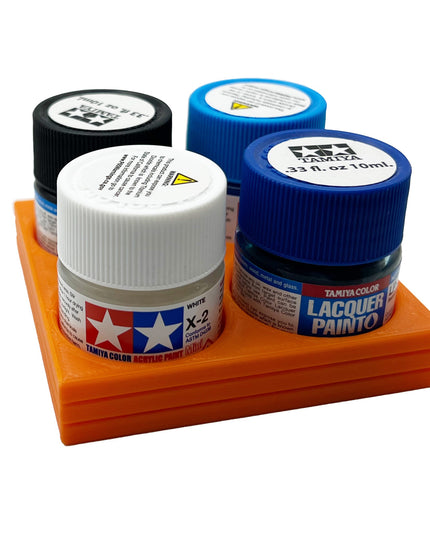 Tamiya 10ml Paint Bottle Display / Holder - Holds 4 Tamiya 10ml Bottles with Anti-Slip Rubber Feet - Square Style - 3d Printed