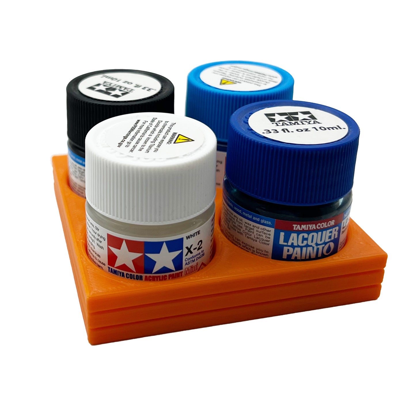 Tamiya 10ml Paint Bottle Display / Holder - Holds 4 Tamiya 10ml Bottles with Anti-Slip Rubber Feet - Square Style - 3d Printed