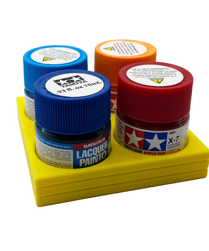 Tamiya 10ml Paint Bottle Display / Holder - Holds 4 Tamiya 10ml Bottles with Anti-Slip Rubber Feet - Square Style - 3d Printed